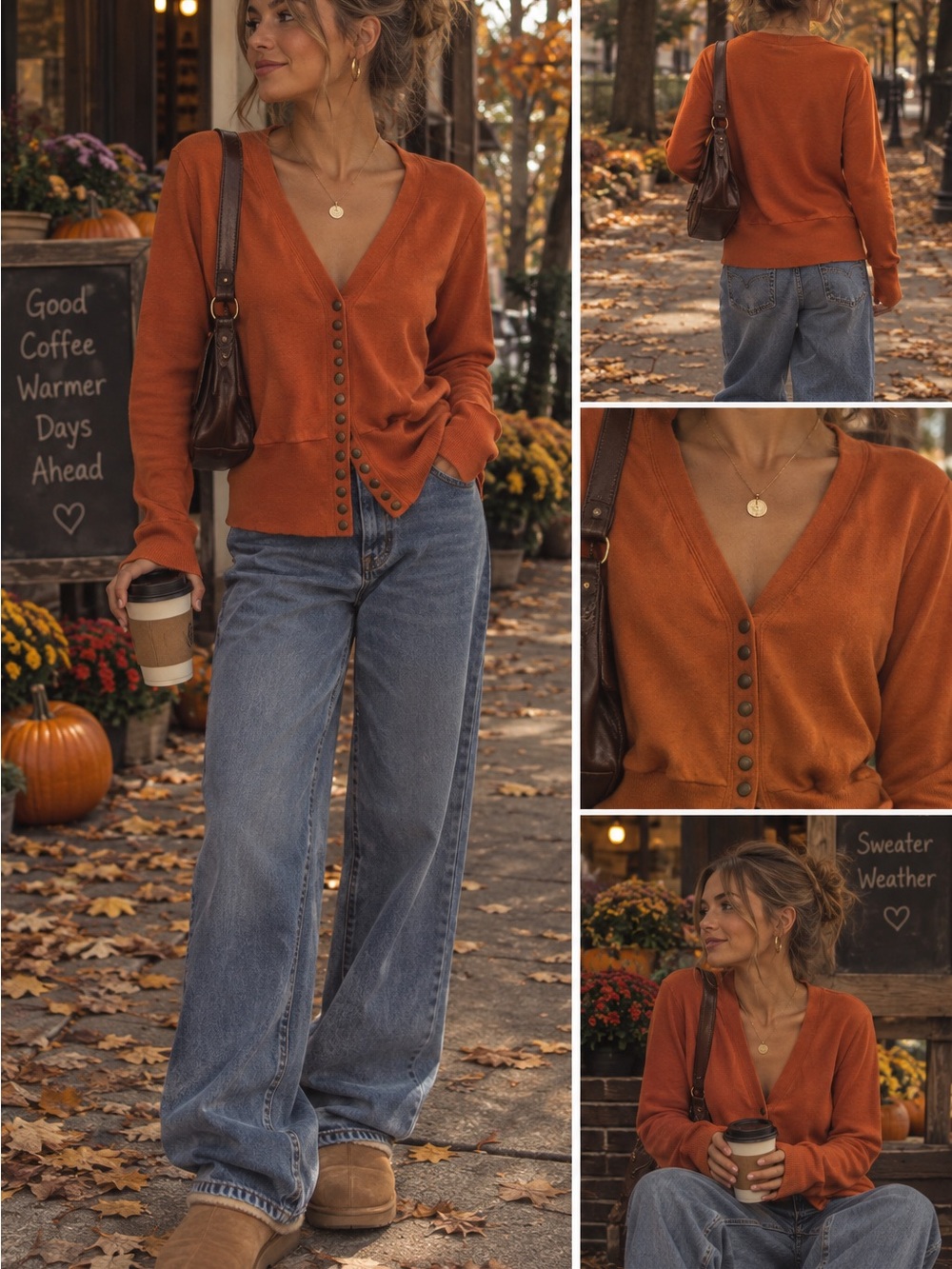 Color Story Fall Burnt Orange Snap Front Cardigan Sweater Size L